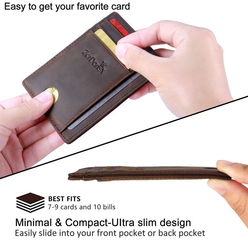 ZerDans Wallets for Men, RFID Blocking Minimalist Slim Front Pocket Leather Credit Card Holder with Magnetic Pocket - Image 3
